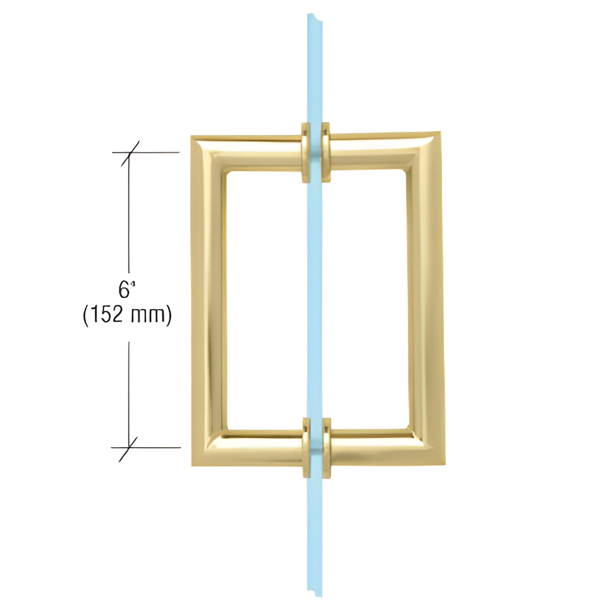 Unlacquered brass mitered-square back-to-back glass pull handle, 6" center (SKU MT6X6ULBR) for shower/wardrobe doors