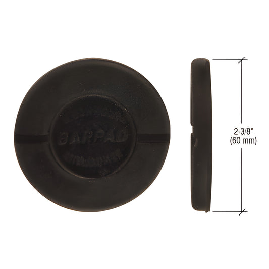 BP1 neoprene self-adhesive round barpad, 2-3/8" (60 mm) dia, 1/4" (6 mm) thick, black.