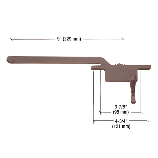 Bronze right-hand casement window operator with 9" arm, 3/8" spline and crank handle - replacement unit (SKU 5259RHBRZ)
