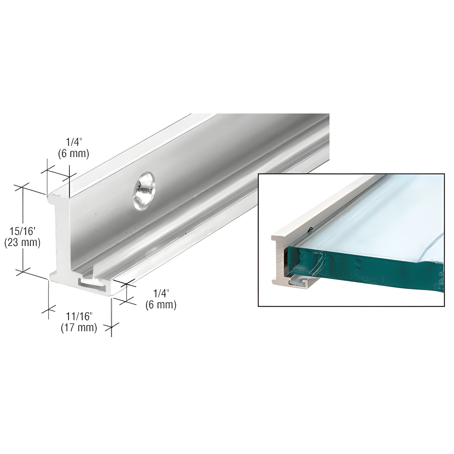 AJ78BA bright anodized aluminum jamb with clear vinyl wipe for frameless shower doors, 78 in.