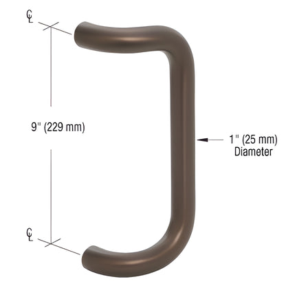 Bronze solid aluminum door pull handle, 9" center-to-center, 1" diameter, 2.5" projection (SKU PR0322209)