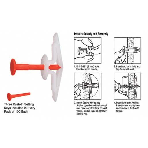 CRL Toggler® Hollow-Wall Anchors for 1/8"-1/4" walls, secure fasteners for drywall.