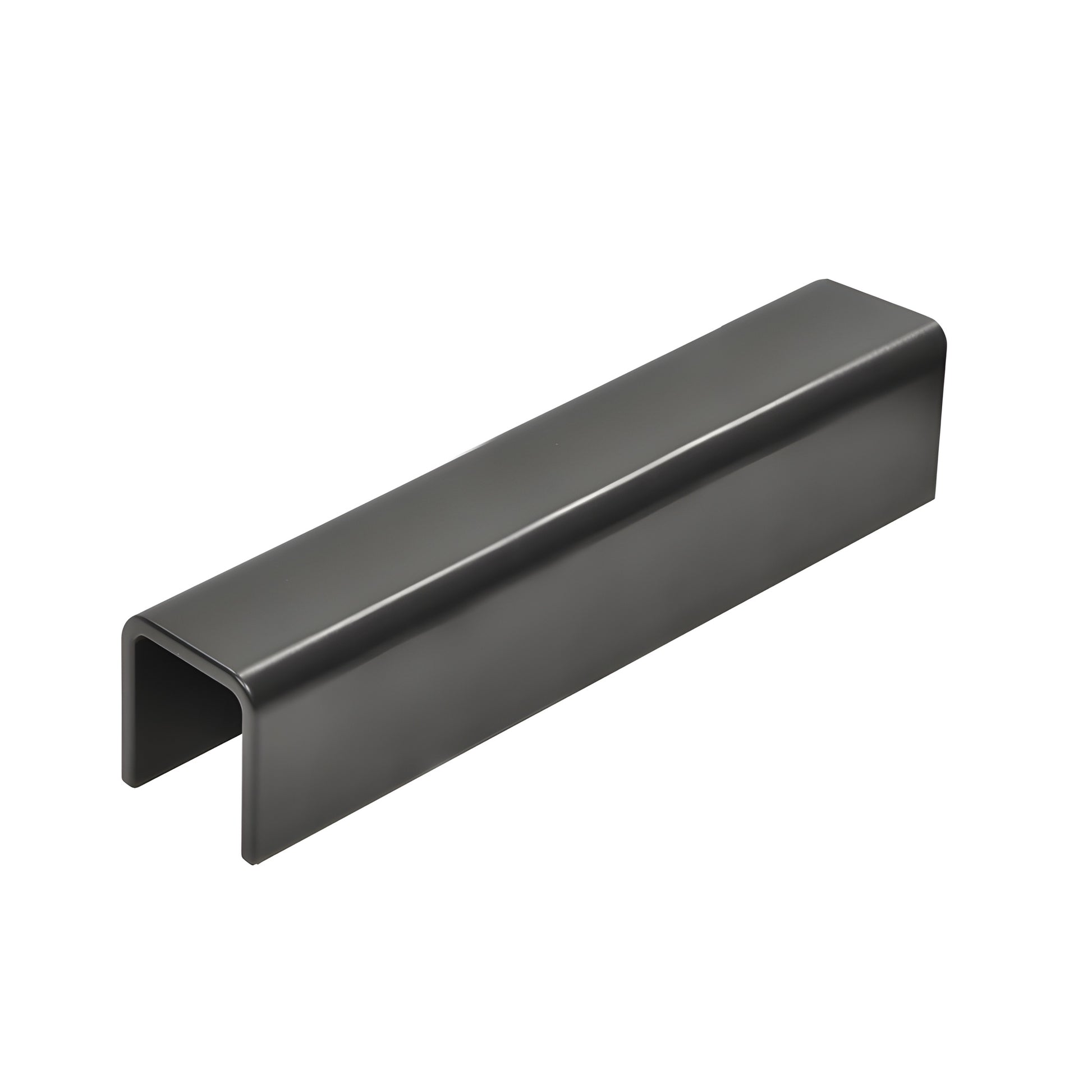 Matte black low-profile aluminum cap rail (GRL107MBL) for 3/4" glass guard rails and balcony railing systems