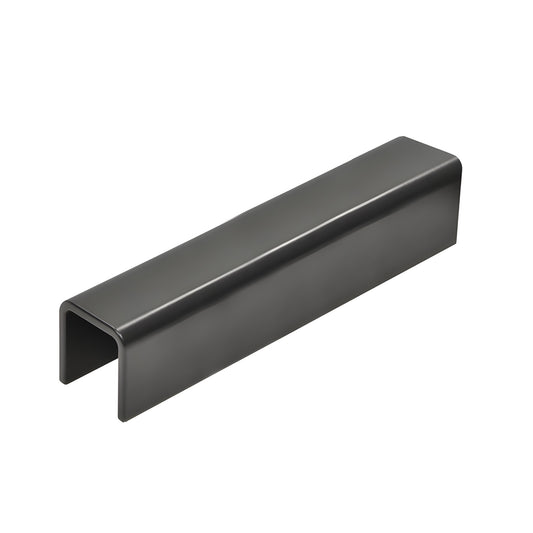 Matte black low-profile aluminum cap rail (GRL107MBL) for 3/4" glass guard rails and balcony railing systems