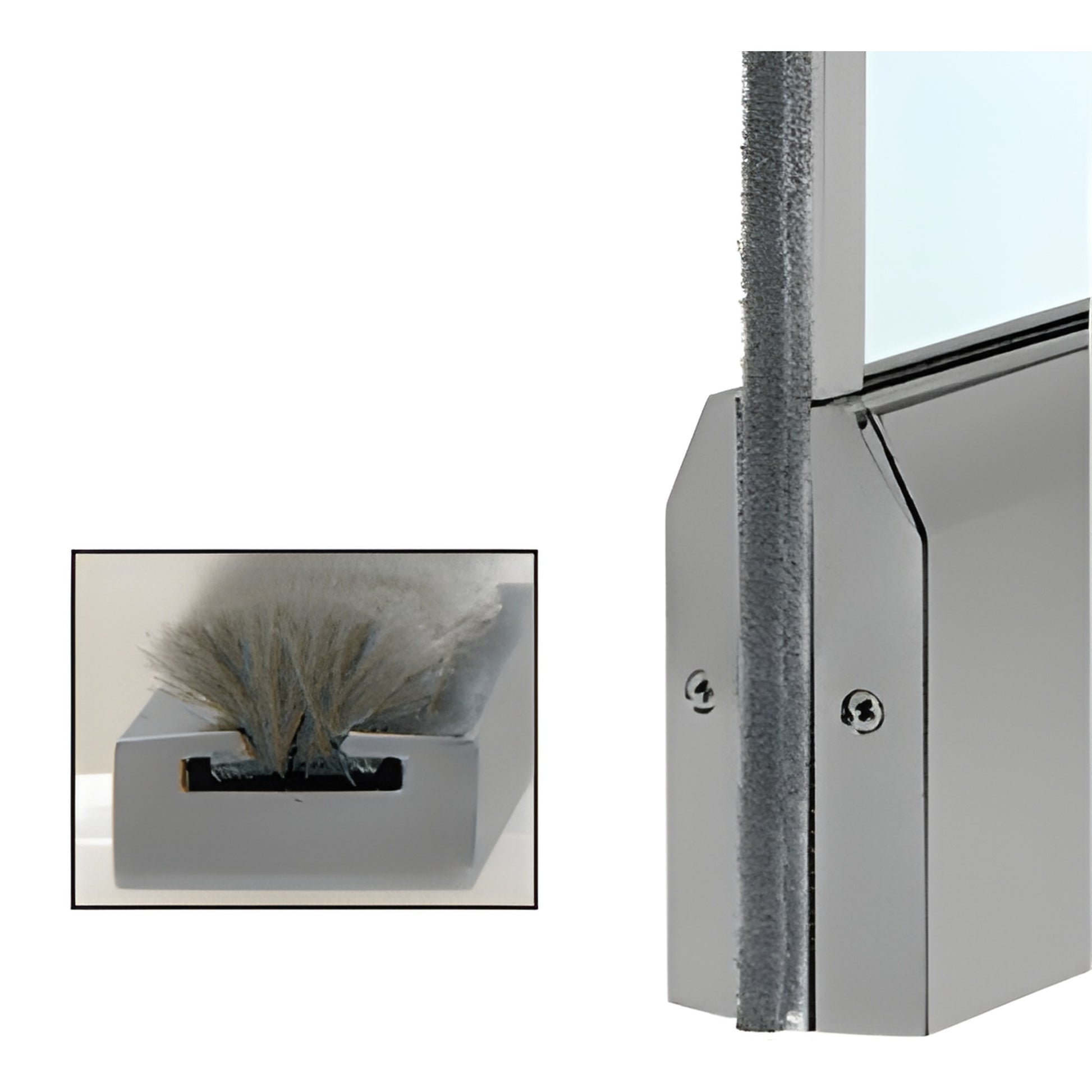 Brushed stainless wool-pile weatherstrip kit SKU MTW12BS for 1/2" glass doors, draft-reducing aluminum channel