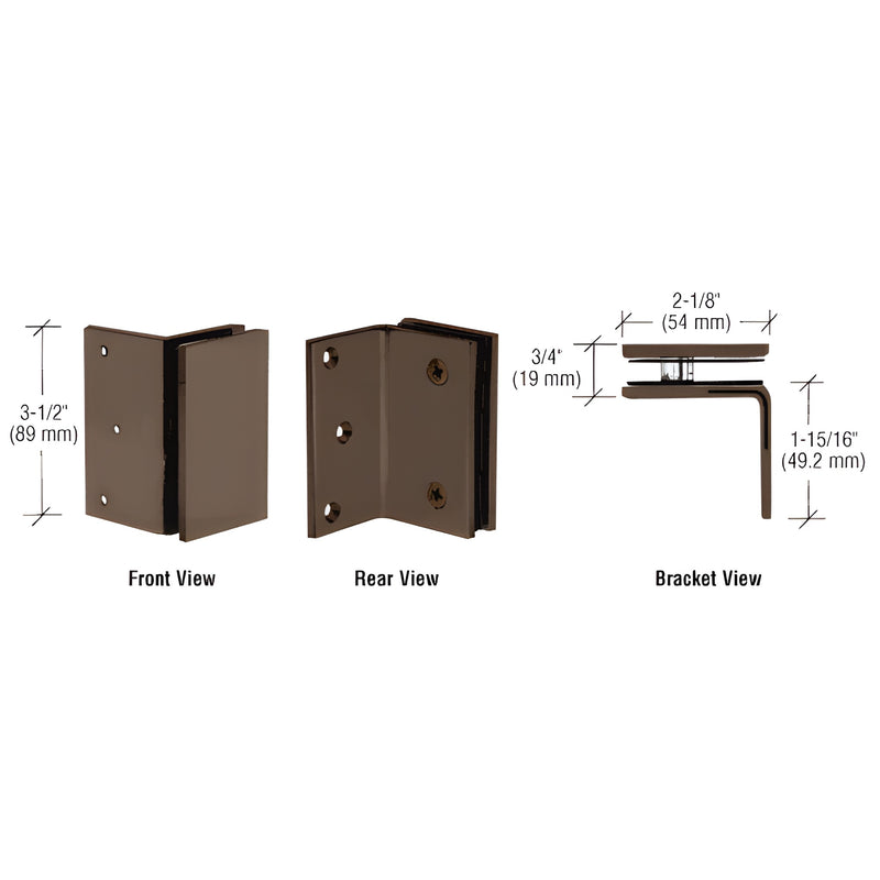 GE90S0RB Geneva solid-brass wall-mount glass bracket, oil-rubbed bronze finish, square-corner, fits 8-12mm glass.