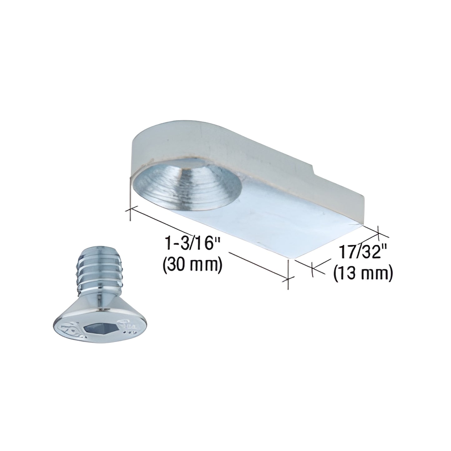 CRL2929 ceiling track attachment set - zinc metal insert and countersunk screw, 13mm wide x 30mm long, 17 per pack.