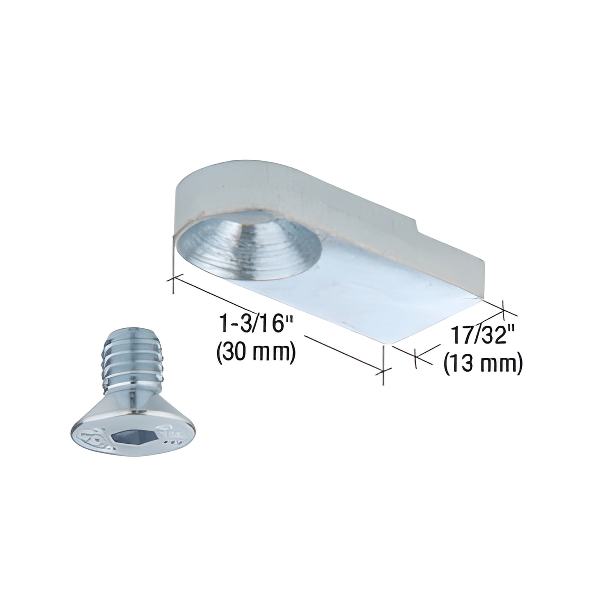 CRL2929 ceiling track attachment set - zinc metal insert and countersunk screw, 13mm wide x 30mm long, 17 per pack.