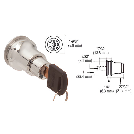 LK50KA polished chrome cabinet glass door lock with key/knob, for 1/4" (6mm) bypass glass, requires 1" hole