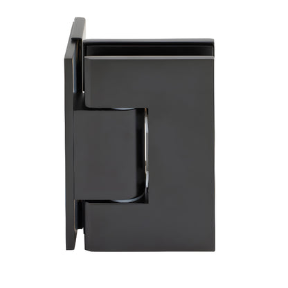 MEL024MBL matte black solid-brass shower door hinge, wall-mount offset design for 8-12mm tempered glass.