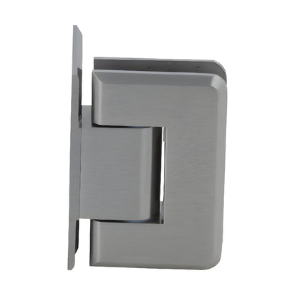 Pinnacle adjustable shower hinge, brushed nickel, brass wall mount for 8-12mm tempered glass. SKU P1N344BN