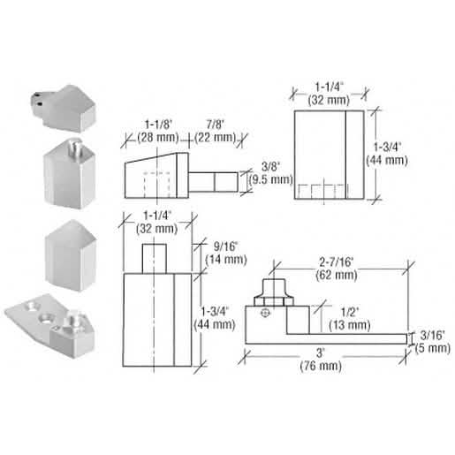 CRL Aluminum Offset Reversible Pivot Set with 1/8" Recess for seamless door installation.