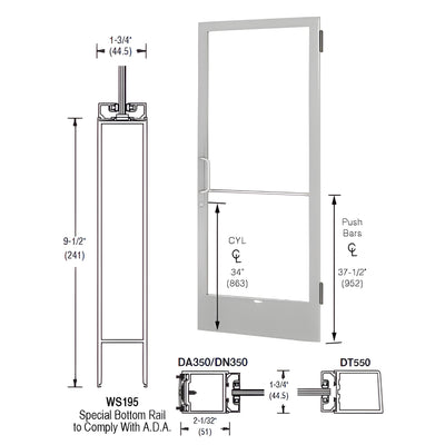 CRL-U.S. Aluminum 250 Clear Anodized 3' x 7' Narrow Stile Offset Door