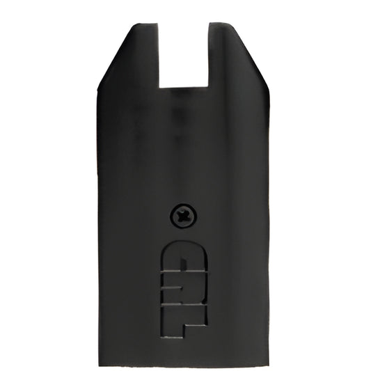 Gloss black aluminum end cap for 4-inch tapered Wedge-Lock door rail, SKU DREC4TBL.