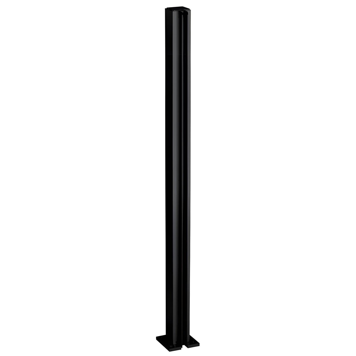 D990BL30E slim semi-gloss black aluminum end post, 30" tall, 1-1/8" square tube with full-length U-channel.