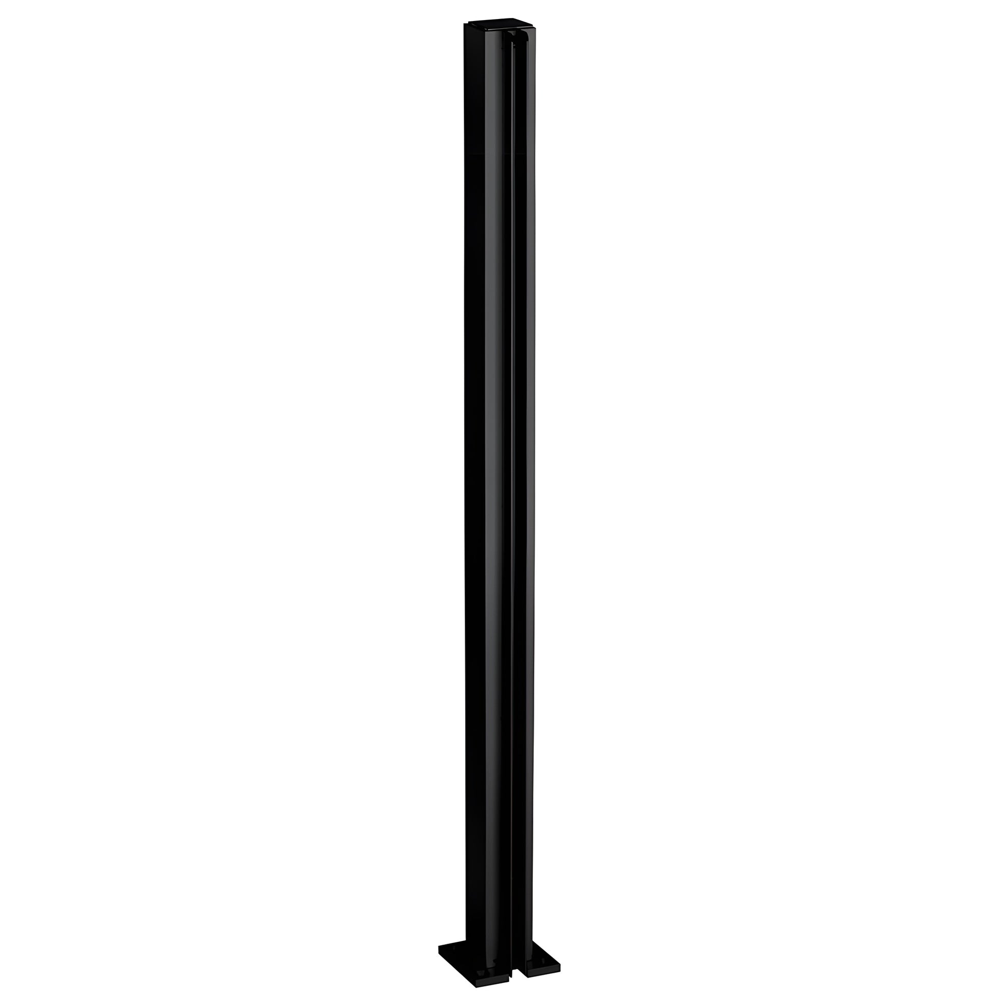 D990BL30E slim semi-gloss black aluminum end post, 30" tall, 1-1/8" square tube with full-length U-channel.