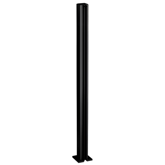 D990BL30E slim semi-gloss black aluminum end post, 30" tall, 1-1/8" square tube with full-length U-channel.