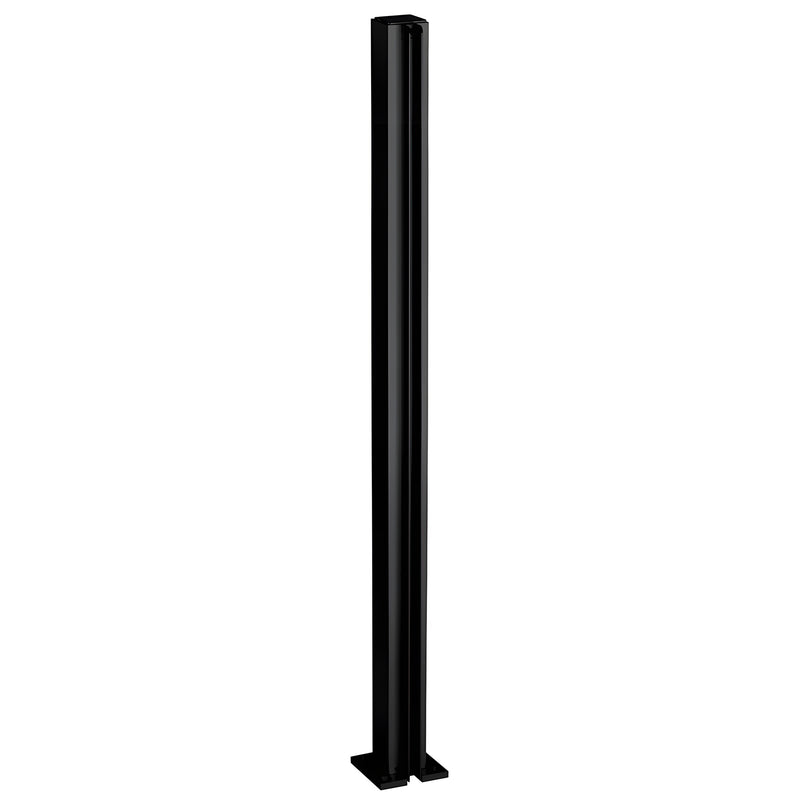 D990BL30E slim semi-gloss black aluminum end post, 30" tall, 1-1/8" square tube with full-length U-channel.