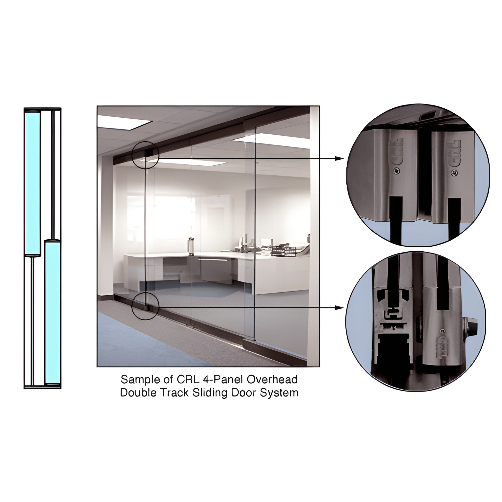 CRL 4-panel overhead double-track sliding glass door system, black bronze anodized frame with flush bottom (SKU 0TS22DU)