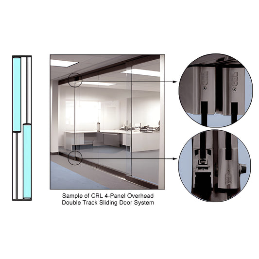 CRL 4-panel overhead double-track sliding glass door system, black bronze anodized frame with flush bottom (SKU 0TS22DU)