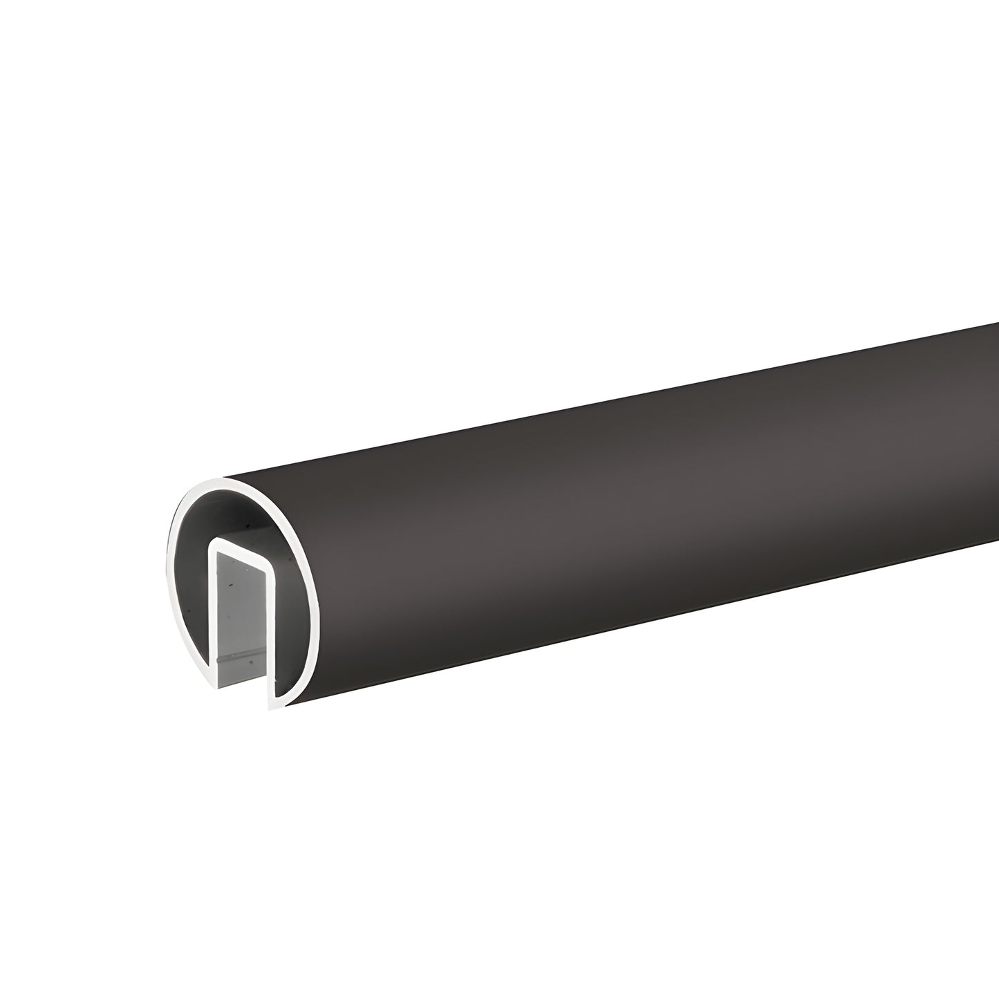 Black bronze anodized 1.9in aluminum cap rail (SKU GR19DU) for 12-16mm glass, rounded U-profile.