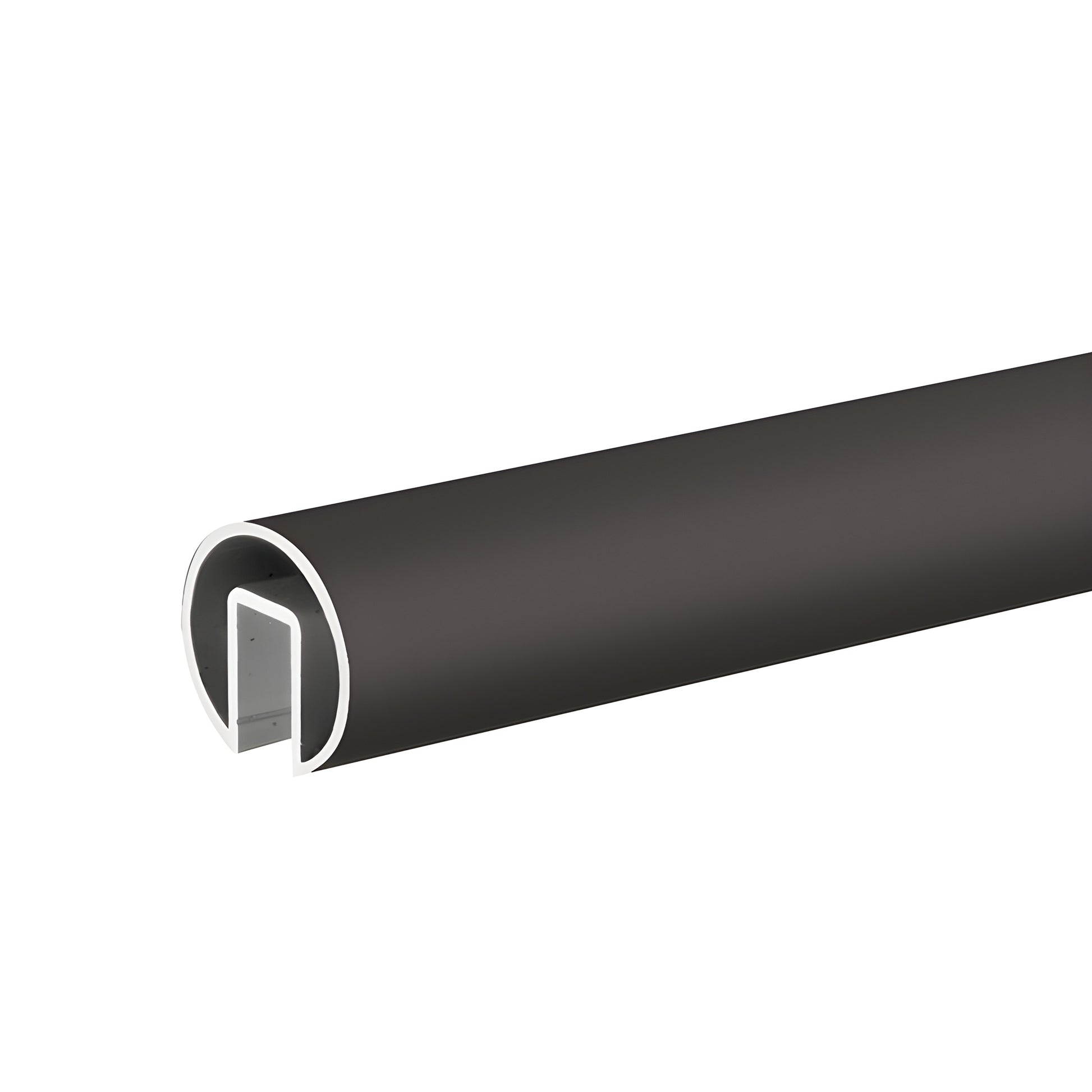 Black bronze anodized 1.9in aluminum cap rail (SKU GR19DU) for 12-16mm glass, rounded U-profile.
