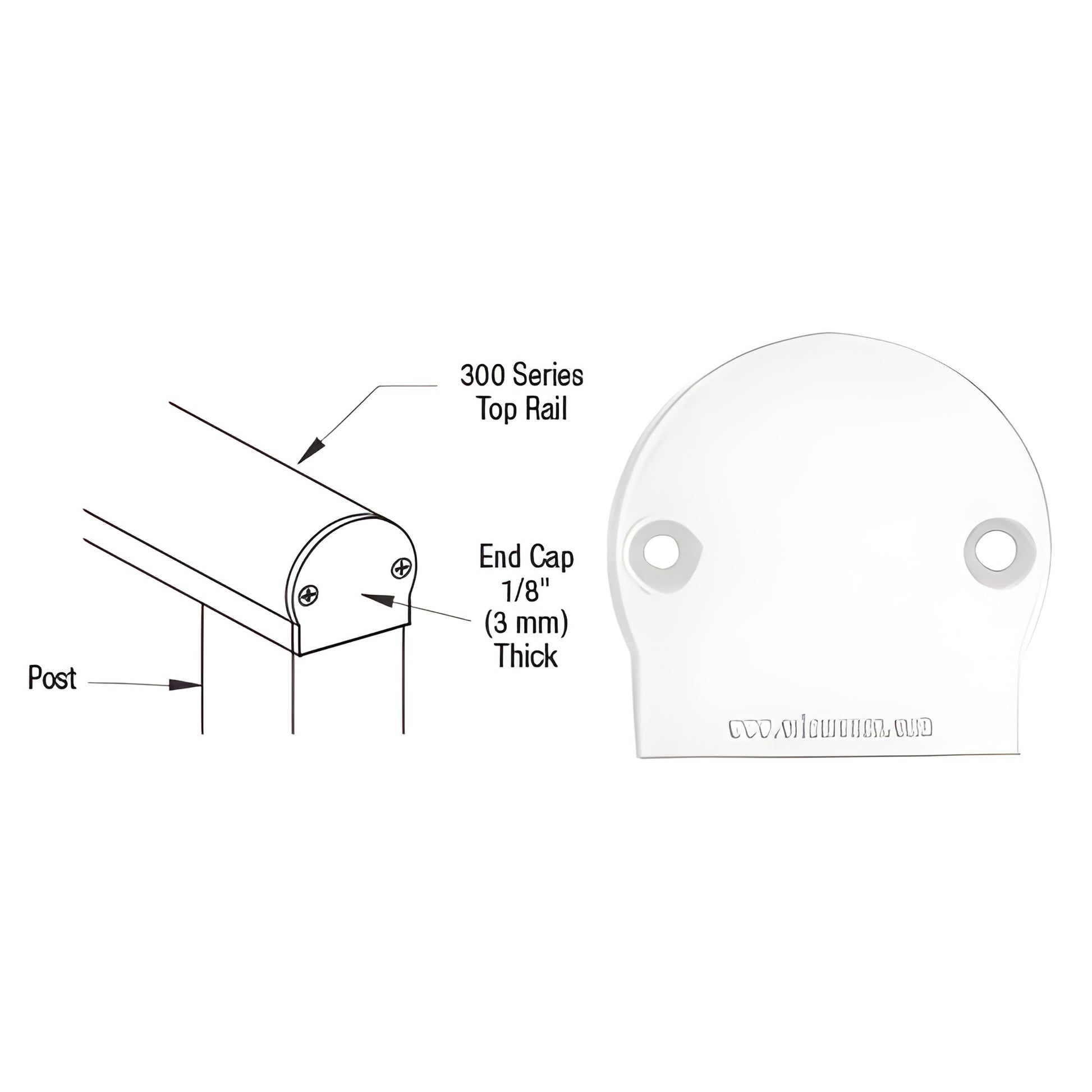 CRL 300 Series Sky White contoured end cap for top rail raceways, countersunk screw holes (SKU 3DECW)