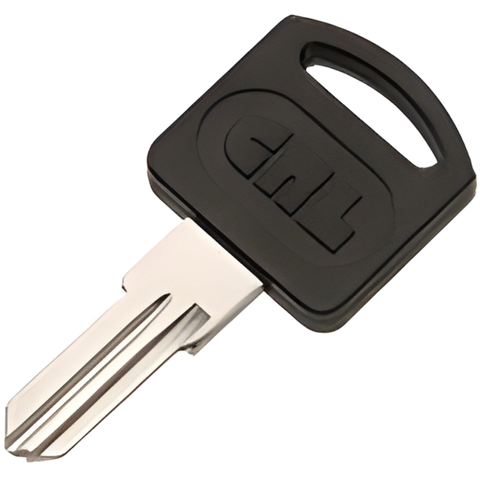 CRL K1033 blank glass door key, black plastic head with oval logo and uncut silver blade