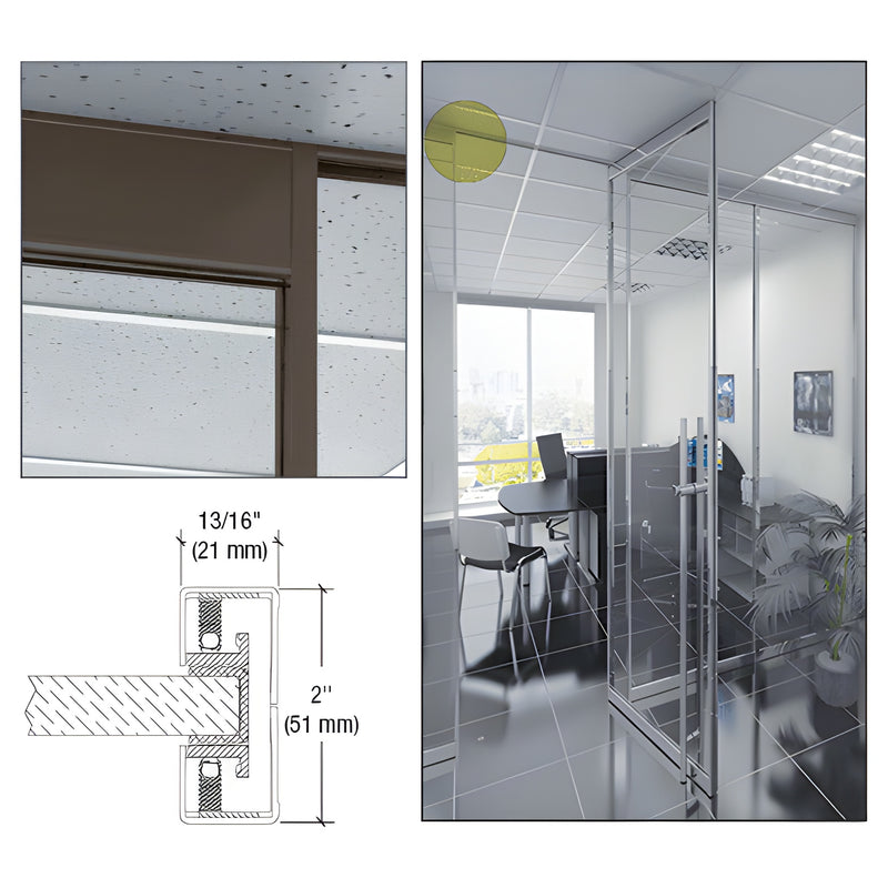 J12DUC black bronze anodized narrow 13/16" jamb for 1/2" tempered glass office fronts, 2" tall, no exposed fasteners