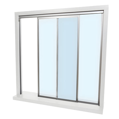 Florence 36x48 sliding glass transaction window (XO), satin anodized frame, 1/4" clear tempered glass, SKU D1038AX03648