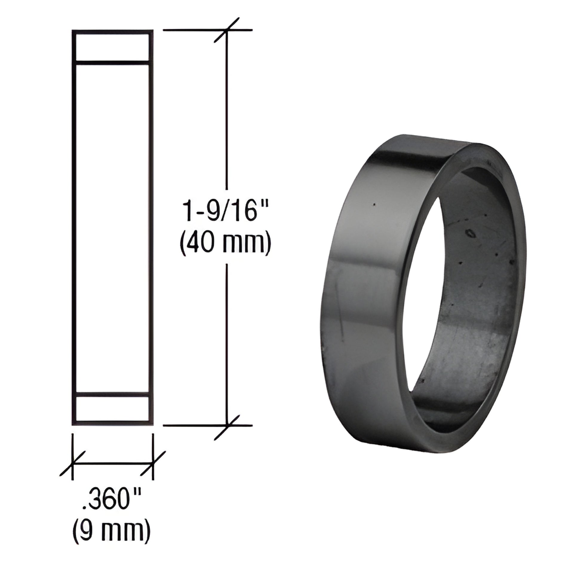 Matte black CRL mortise cylinder ring SKU DRA360MBL, 1-9/16 in (40 mm) diameter, 0.36 in (9 mm) thick