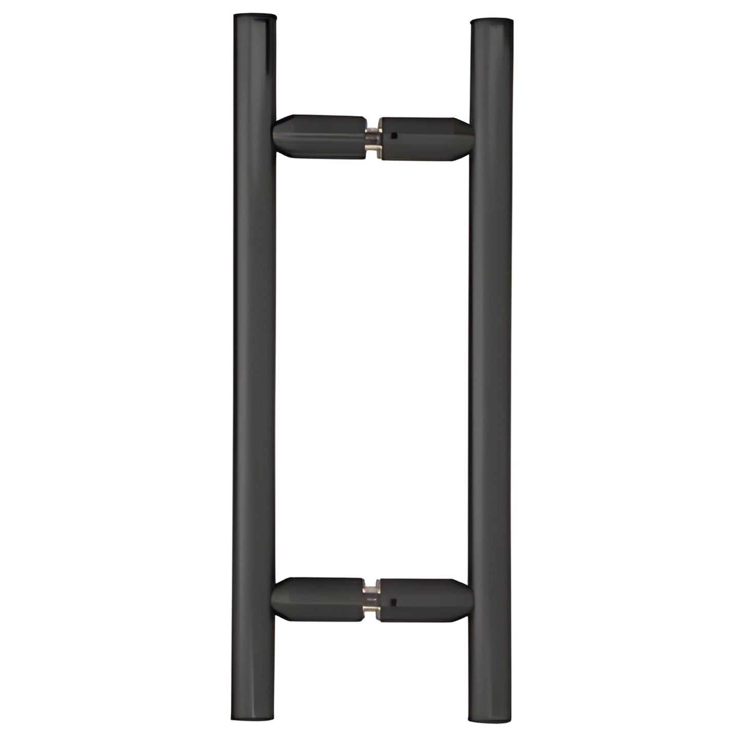 Matte black ladder-style tubular shower door pull handle, 8" center-to-center, back-to-back glass mount (SKU LP8X8MBL)