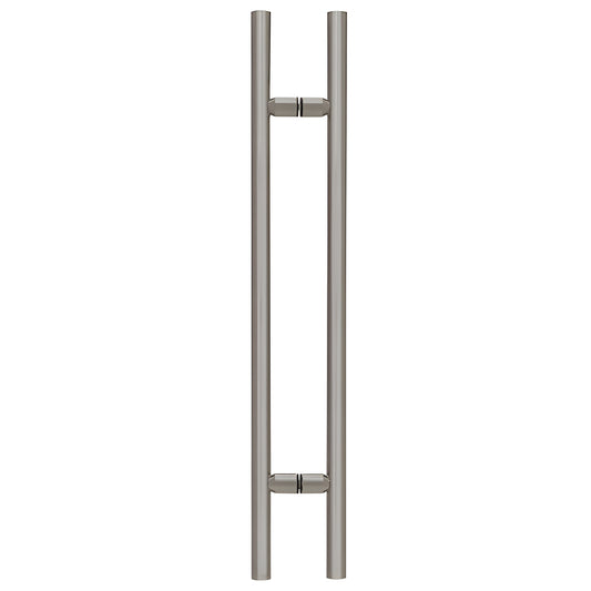 LP48BN brushed nickel ladder-style 48 in tubular shower door pull, 1-1/4 in brass, back-to-back glass mount