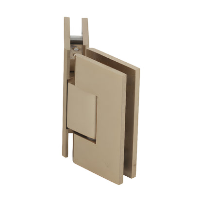 Satin brass squared Vienna glass-to-glass shower hinge V1E045SB, 135 frameless, solid brass
