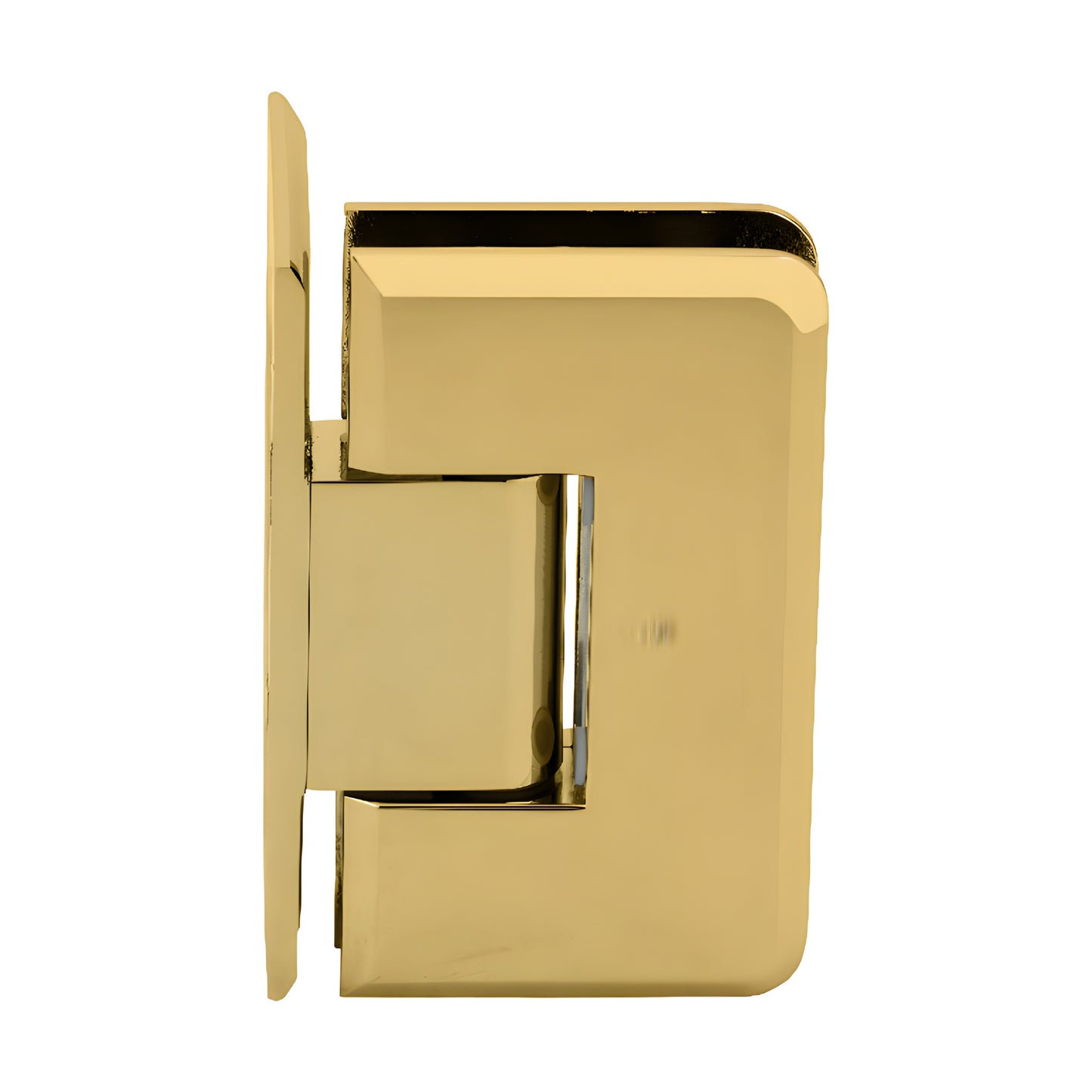 Unlacquered brass Cologne shower door hinge, beveled offset wall-mount for 3/8-1/2" glass (SKU C0L044ULBR)