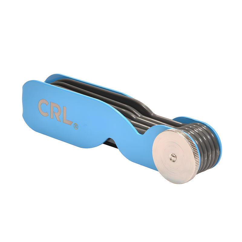CRL FSSET five-piece blue plastic caulking spatula set with tempered flexible blades, snap-ring and compact holder.