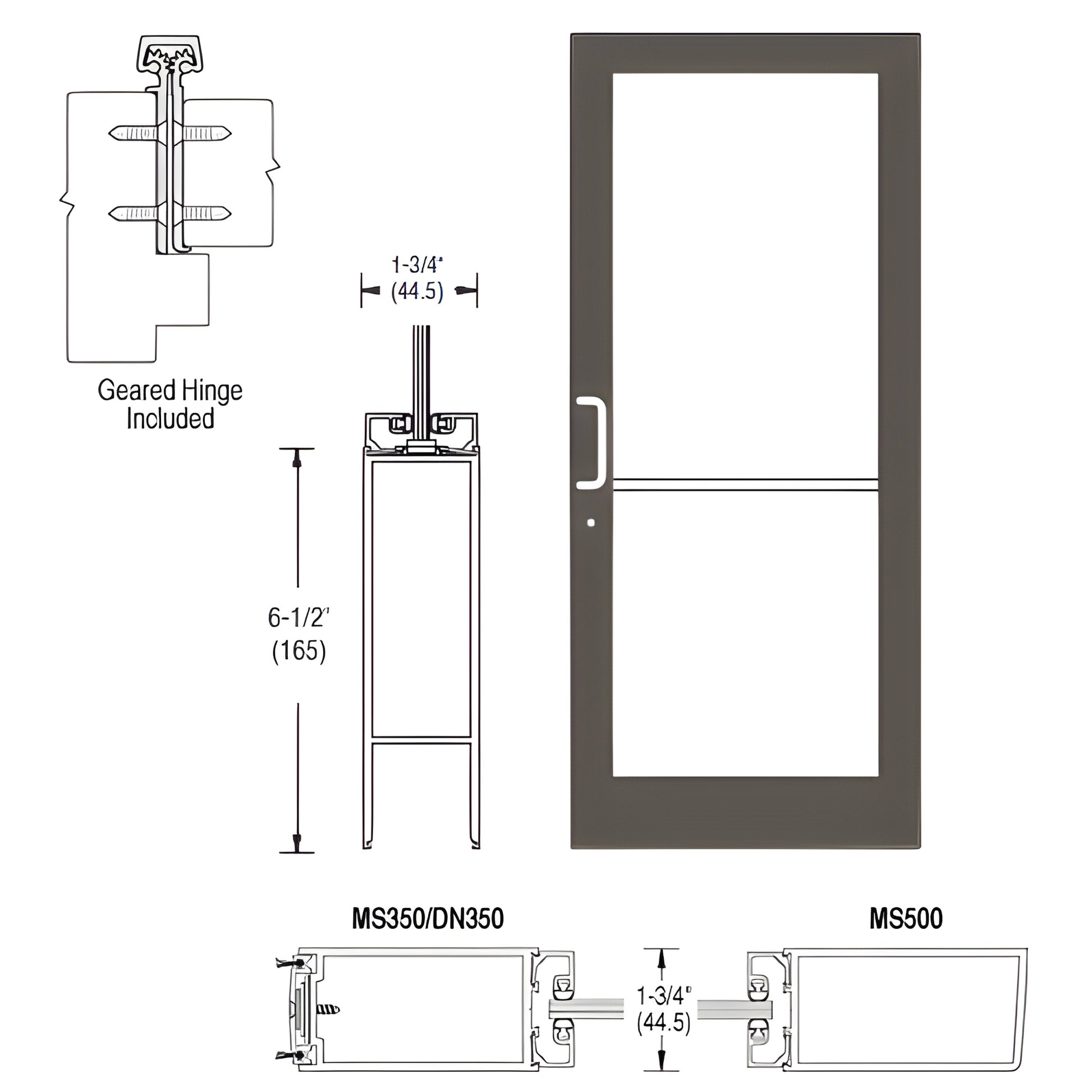DC42822LA36 black bronze anodized 36x84 door leaf, medium stile; geared hinge, three-point lock, push-pull.
