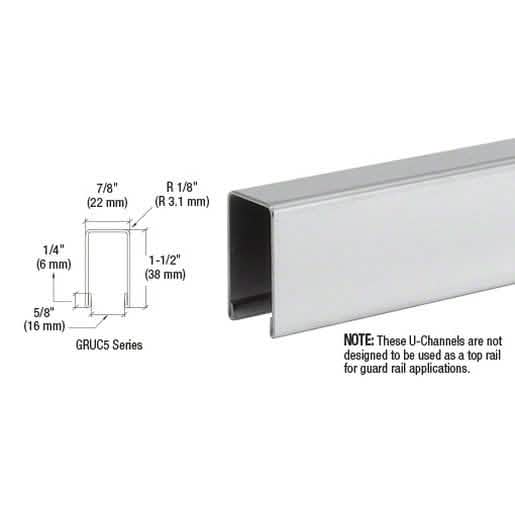 CRL Polished Stainless U-Channel Cap for 1/2" or 5/8" Glass - Sleek, Durable Finish.