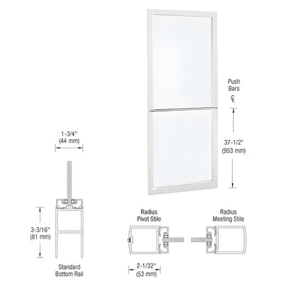 CRL-U.S. Aluminum White KYNAR® Paint 250 Series Narrow Stile Inactive Leaf of Pair 3'0 x 7'0 Center Hung for OHCC w/Standard Push Bars Complete Door Std. MS Lock & Bottom Rail