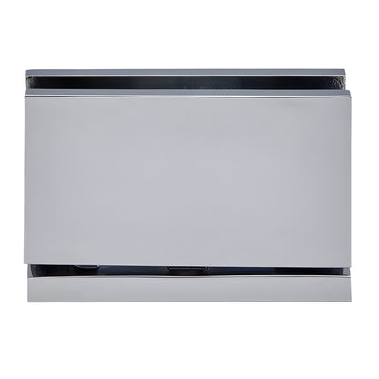 CAR01CH polished chrome squared brass pivot hinge for 8-10mm frameless shower glass, top/bottom mount, self-centering.