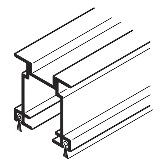 CS15111 6063 T5 clear-anodized aluminum extrusion profile, isometric line drawing of two interlocking sections with pile seal