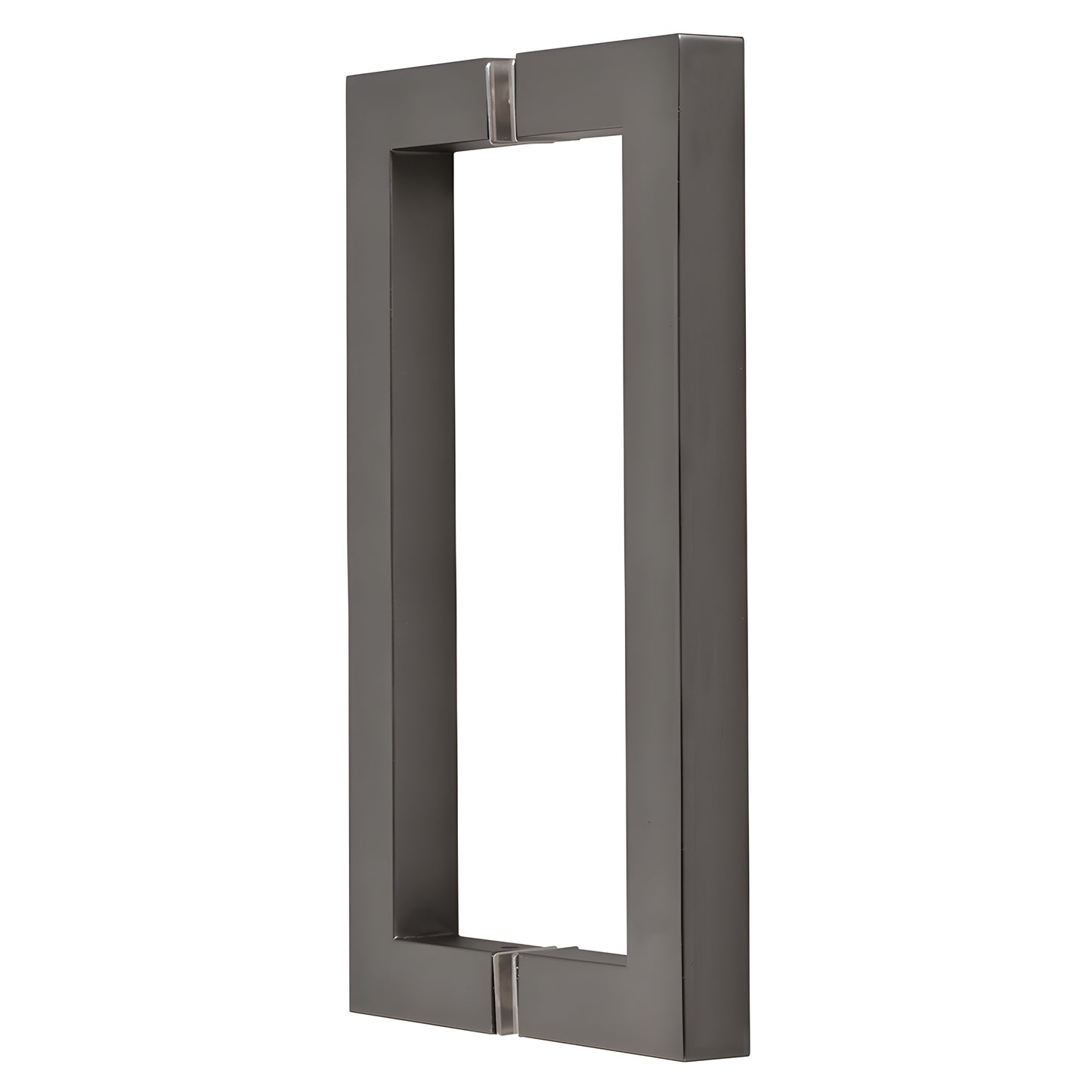 Matte gun metal square-corner back-to-back glass door pull handle, 8 in c-c, 3/4 in brass tube (SKU SQ8X8MGM)