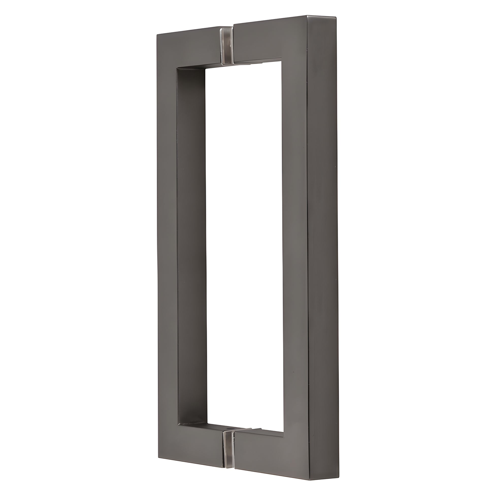 Matte gun metal square-corner back-to-back glass door pull handle, 8 in c-c, 3/4 in brass tube (SKU SQ8X8MGM)