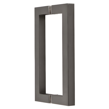 Matte gun metal square-corner back-to-back glass door pull handle, 8 in c-c, 3/4 in brass tube (SKU SQ8X8MGM)