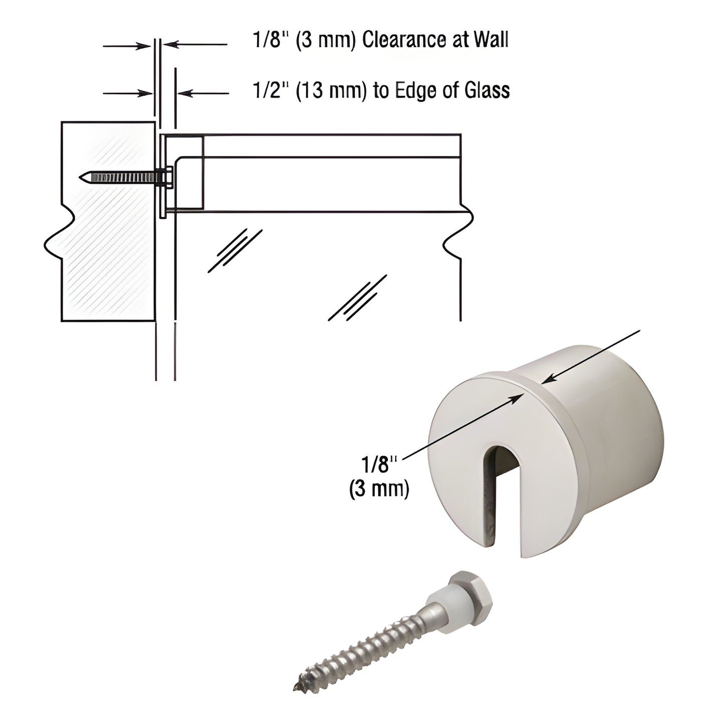 GRRF15 stabilizing end cap, brushed 316 stainless steel, includes 1/4" lag screw, fits GRRF15 roll form cap rails