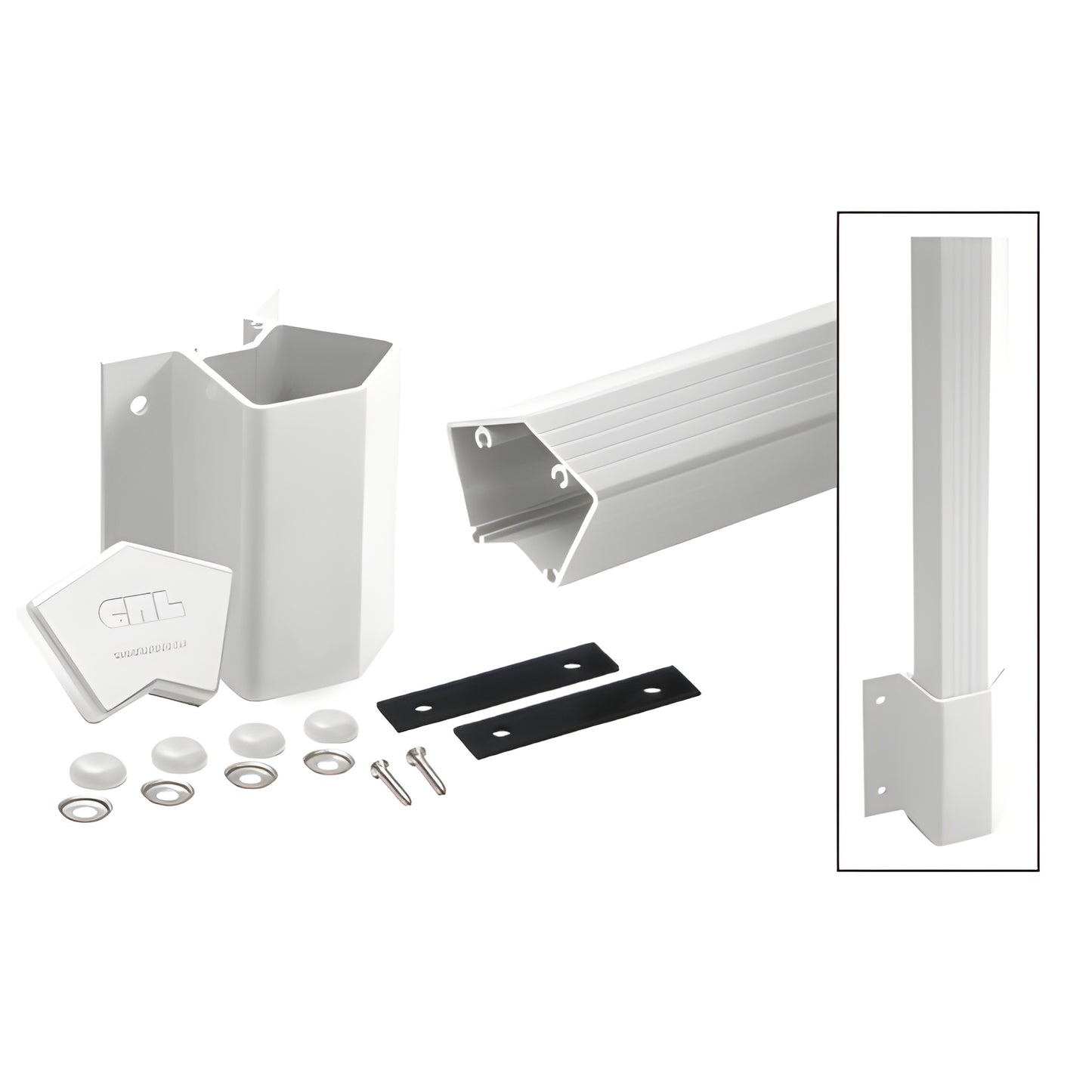 CRL 100 Series white aluminum 135 fascia mount post kit with bracket, cap, bolt covers and hardware - SKU 1FP542KW