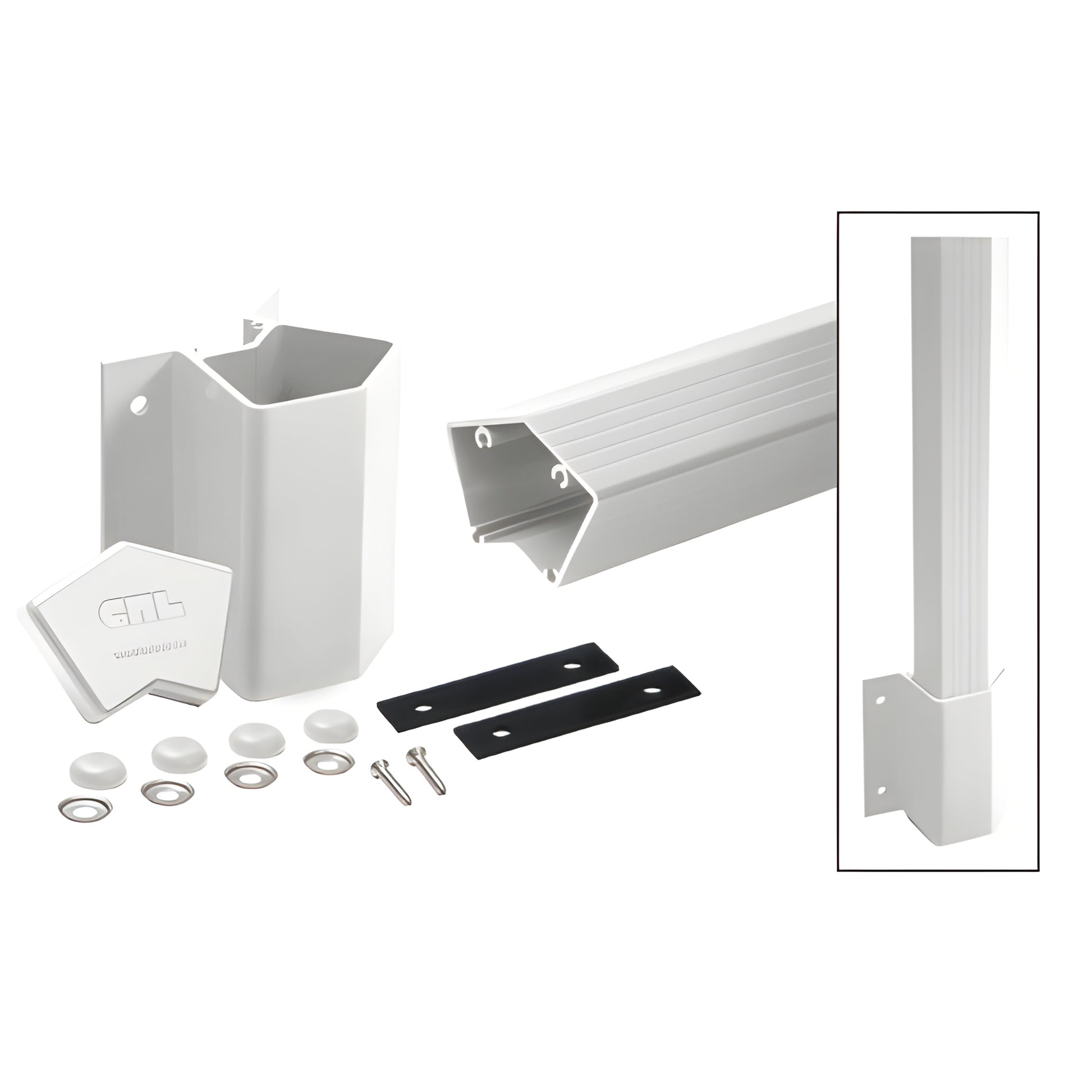 CRL 100 Series white aluminum 135 fascia mount post kit with bracket, cap, bolt covers and hardware - SKU 1FP542KW
