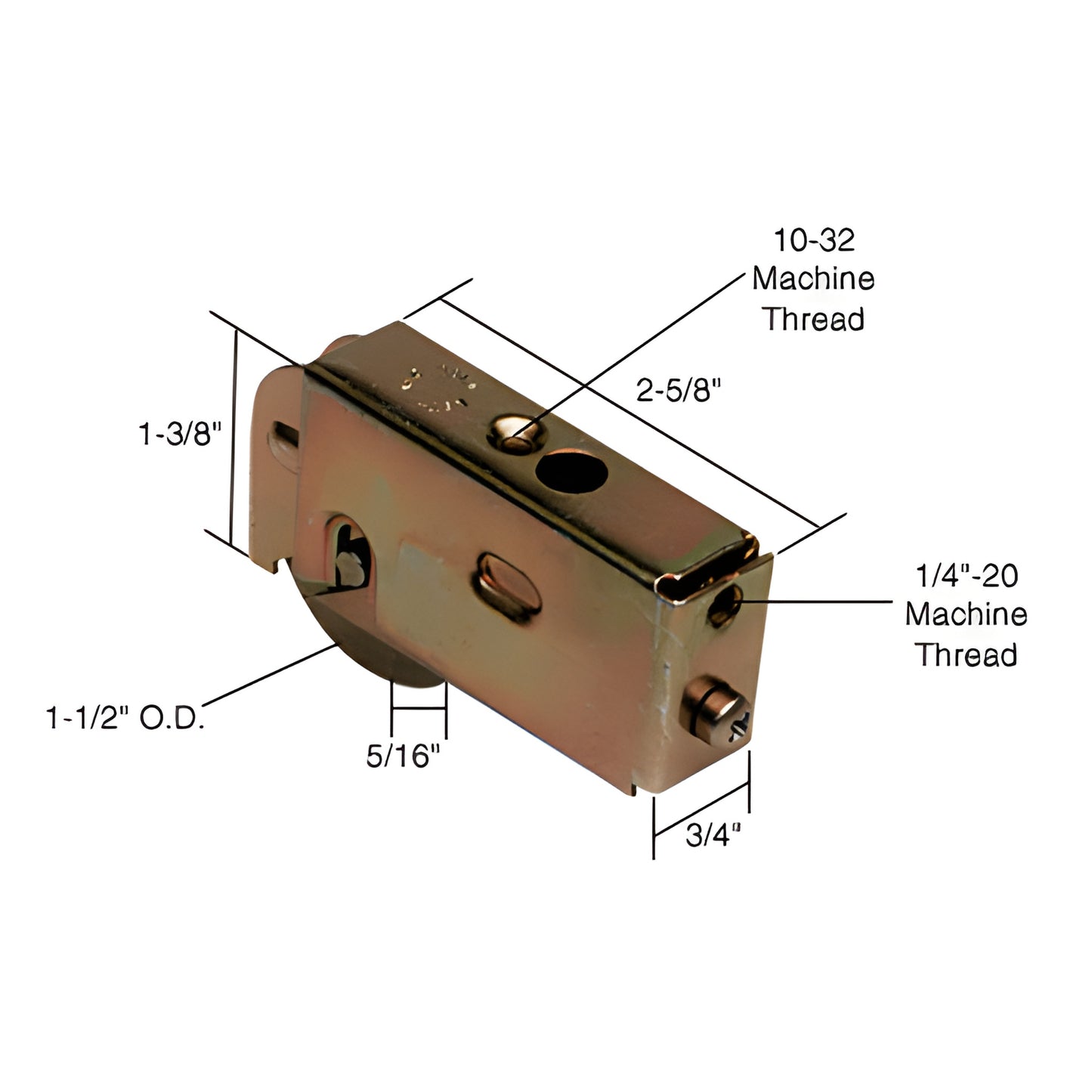 CRLD1563B adjustable steel sliding glass door roller assembly, 1-1/2" concave steel wheel in 3/4" 1-3/8" housing.