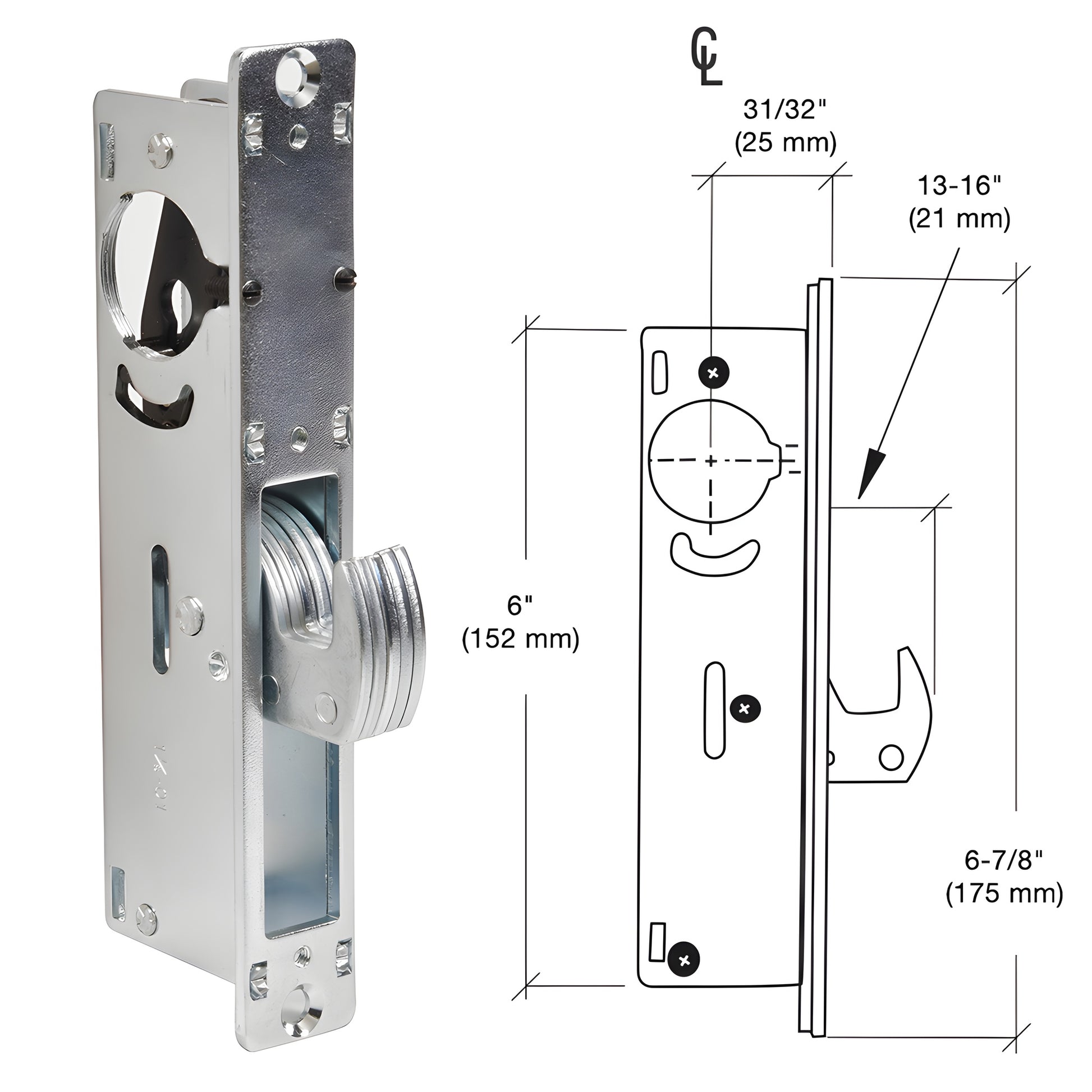 DL2130A narrow-stile aluminum deadlock, 13/16" hook latch, 31/32" backset, 5-ply laminated steel bolt.
