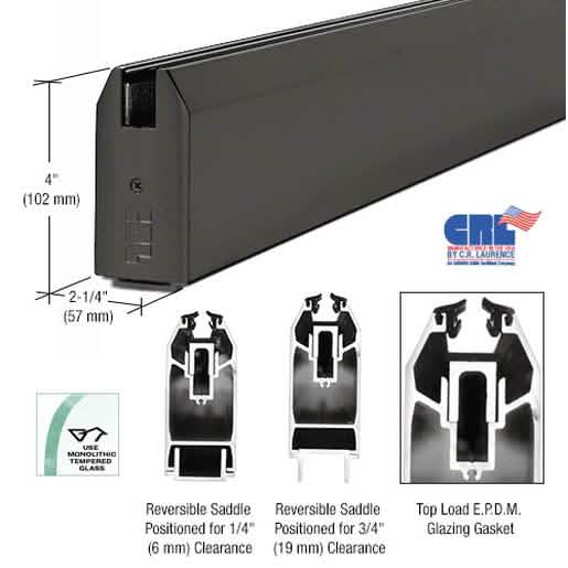 CRL Black Powder Coat 4\" Tapered Sidelite Rail - Durable and Stylish Glass Support